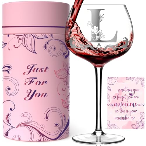 Mothers Day Gifts for Mom, Grandma, Wife - Personalized Initial A-Z Wine Glass Gifs for Women - Unique Birthday Gift for H...