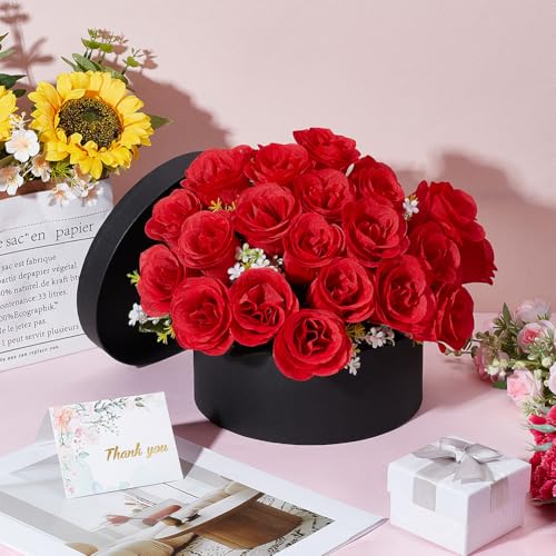 BENECREAT Black Round Gift Box with Lid & Floral Foam Set, 9.2x4.9 Inch Gift Boxes for Flowers for Mother's Day, Valentin...