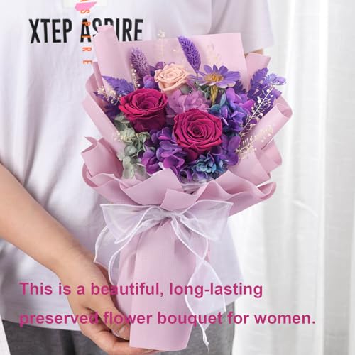 lovenfold Preserved Flowers for Delivery, Purple Rose Bouquets That Last 1-3 Years, Birthday Flowers Gifts for Women Mom G...