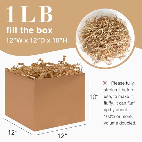 1LB Crinkle Cut Paper Shred Filler for Gift Box Bag and Basket On Holidays (Kraft Brown)
