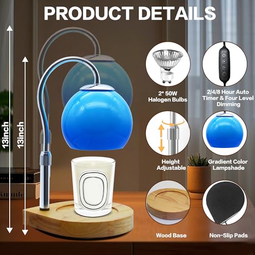 DALUXshop Candle Warmer Lamp with Timer 2H/4H/8H, Adjustable Height Dimmable Candle Lamp with 2 Bulbs, Wax Melt Warmer for...
