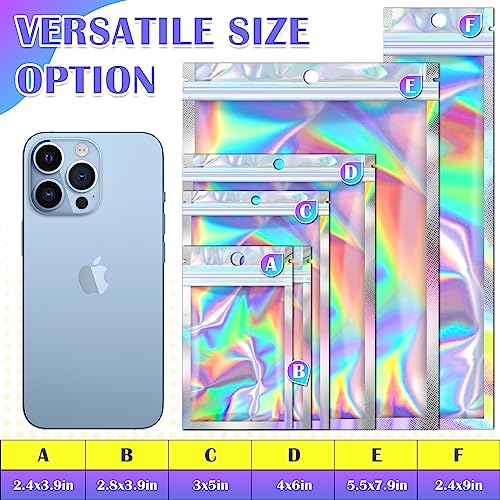 JETMORE 100 Pcs Holographic Mylar Bags, Smell Proof & Resealable Bag for Small Business, Foil Freshie Bags for Treat,Jewel...