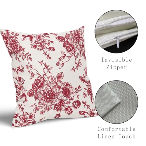 Vintage Floral Pillow Covers 18x18 Inch Set of 2 Wine Red and Cream Floral Throw Pillow Covers Chinoiserie Flower Pillowca...