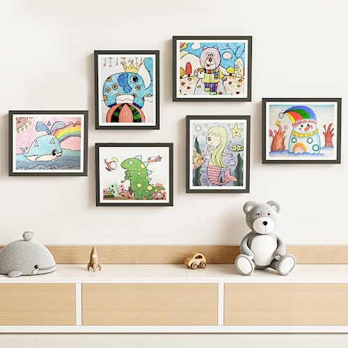BAIJIALI Black Art Frames for Kids Artwork - Front Opening Holds 150 Drawings, 3D Crafts - 2 Packs 8.5x11 with mat or 9x12...
