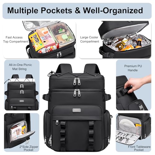 Weitars Insulated Cooler Backpack,Double Deck Waterproof Soft Cooler Bag,Backpack Coolers Leak Proof Lunch Backpack for Me...
