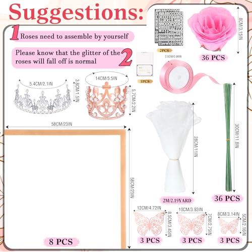 Thiccywoov 24 Pcs Glitter Roses Bouquet Artificial Rose DIY Flower Bouquet Kit Flower Wrapping Paper 3D Butterflies Crowns...
