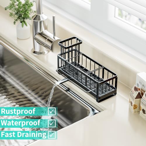 HapiRm Sponge Holder for Kitchen Sink - Self-draining Sink Caddy with Brush and Dishcloth Holders, Stainless Steel Kitchen...