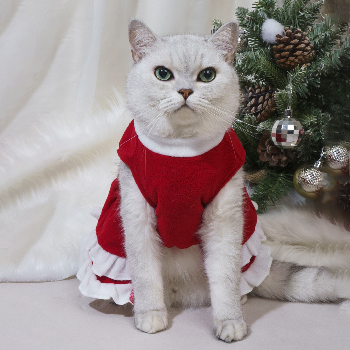 Pet Christmas Bow Fleece Princess Dress