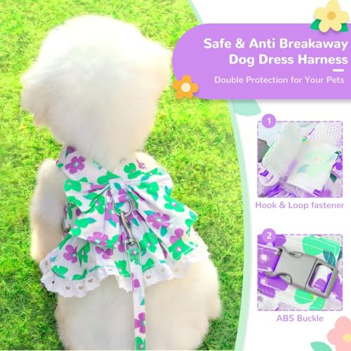 ABRRLO Dog Harness Dress Leash Set for Small Dog Summer Clothes Girl Female Puppy Cats Outfits Cute Floral Bowknot Princes...