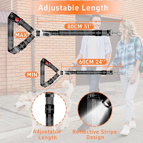 Seyezo Dog Car Seat Belt Set - 3 Piece Retractable Harness, Adjustable Reflective Seatbelt for Vehicle Headrests, Safety R...