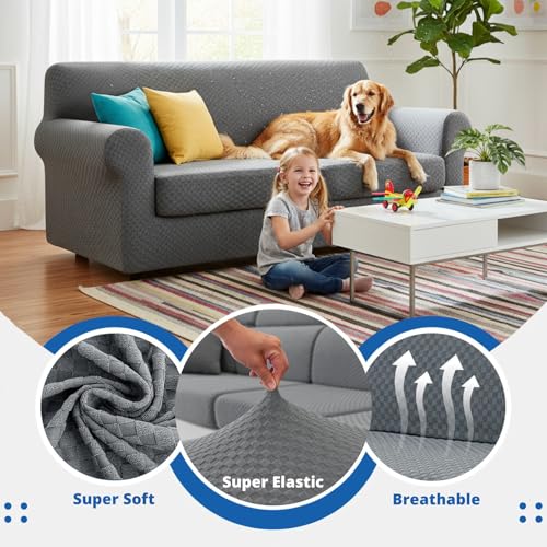 YEMYHOM Latest Checkered 3 Pieces Couch Covers for 2 Cushion Couch High Stretch Sofa Cover with 2 Extra Large Seat Cushion...