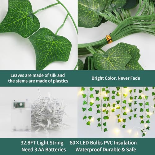 Freyalife Fake Vines for Room Decor(24Pack168Ft),with CE Certified 160 LED String Lights,Artificial Plant Ivy for Aestheti...