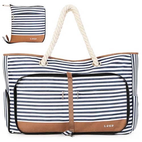 Lekespring Beach Bag for Women - 35L Large Tote Bag, Waterproof & Sandproof, Zippered Carry On Bag for Pool, Beach & Travel