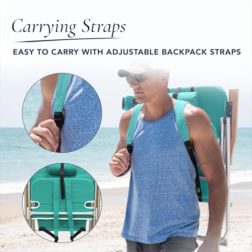 CARIBBEAN JOE Folding Beach Chair, 4 Position Portable Backpack Foldable Camping Chair with Headrest, Cup Holder, and Wood...