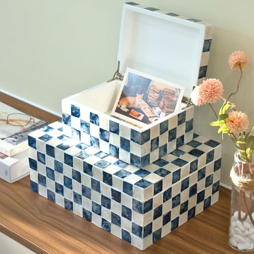 Chi An Home 11.8", 8" Decorative Boxes with Lids, Capiz Shells Checkered Decorative Storage Boxes for Home Décor, Memory B...