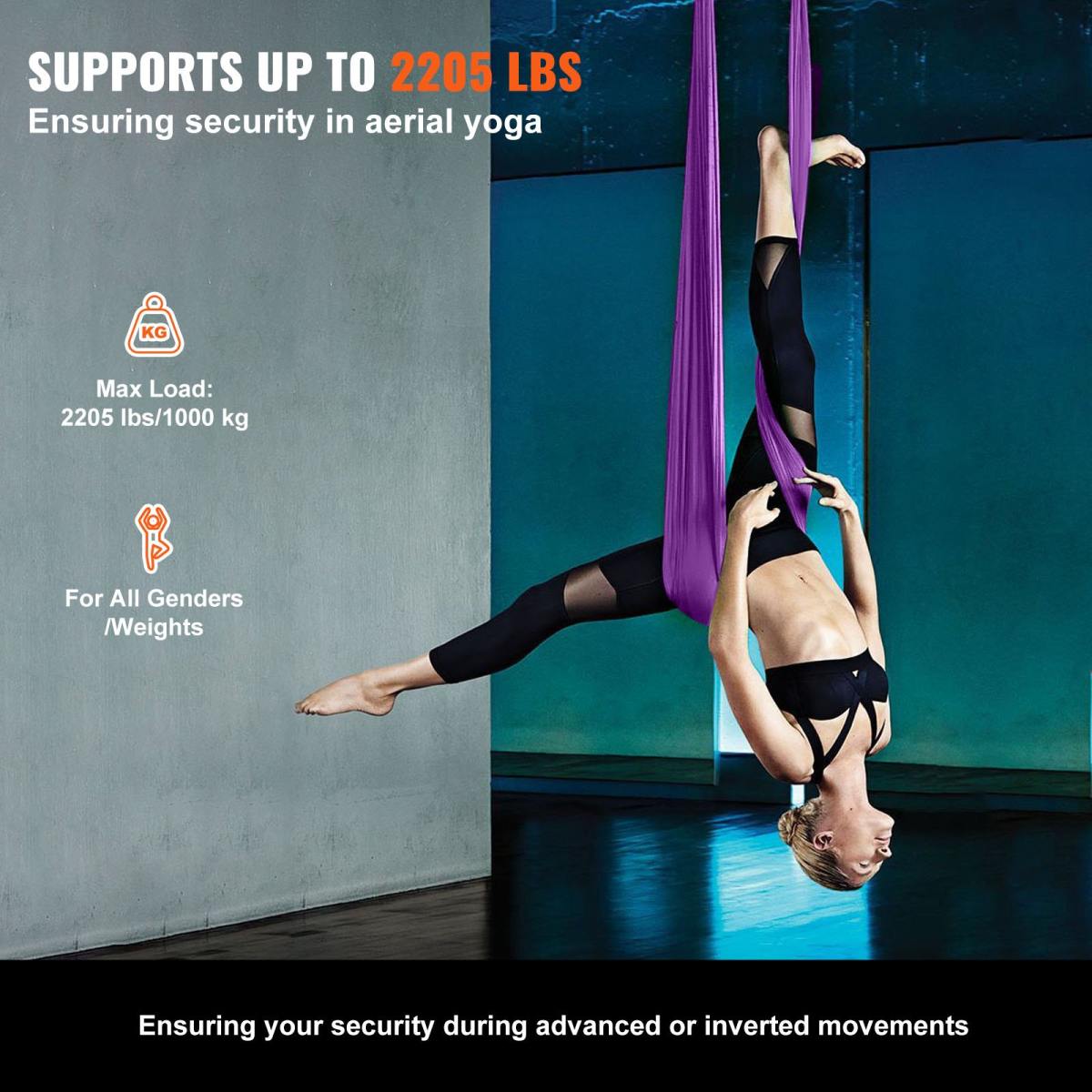 Aerial Silk & Yoga Swing, 8.7 Yards, Aerial Yoga Hammock Kit With 100gsm Nylon Fabric, Full Rigging Hardware & Easy Set-up Guide, Antigravity Flying For All Levels Fitness Bodybuilding, Purple