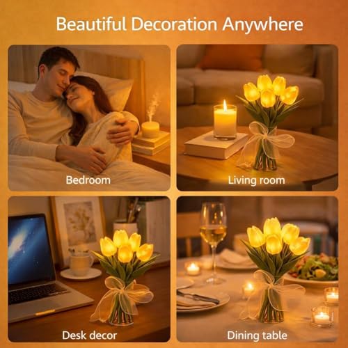 Radiant Romantic Tulip Light, 15PCS Twinkling Tree Tulips Lamp, LED Lighted Artificial Flowers that Never Fade, Tulip Ambi...