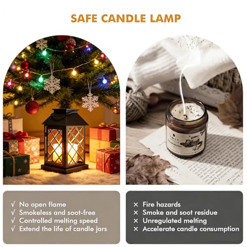 Candle Warmer Lamp with Timer, Dimmable Candle Warmer Lantern for Large 3 Wick Jar Candles Vintage Enclosed Metal Candle L...