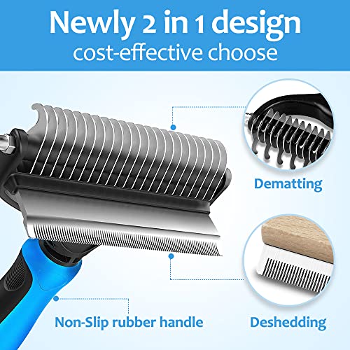 [ 2 in 1 design ] Undercoat Rake and Deshedding Tool for Dogs and Cats - Dematting Comb for Long Hair Pets, Grooming Brush...