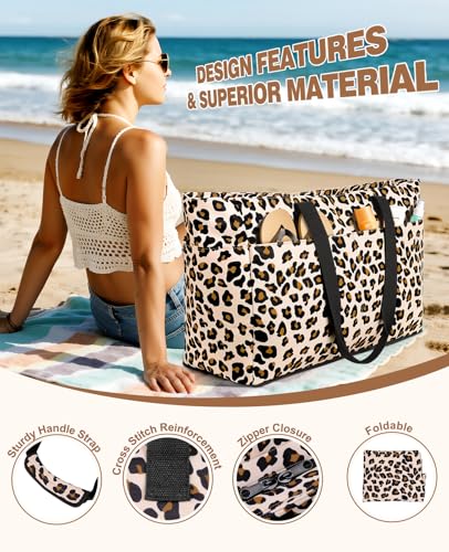 ISEYOU Beach Bag with Cooler, 49L Large Waterproof Sandproof Tote with Zipper, Foldable Travel Bag for Beach, Pool, Picnic