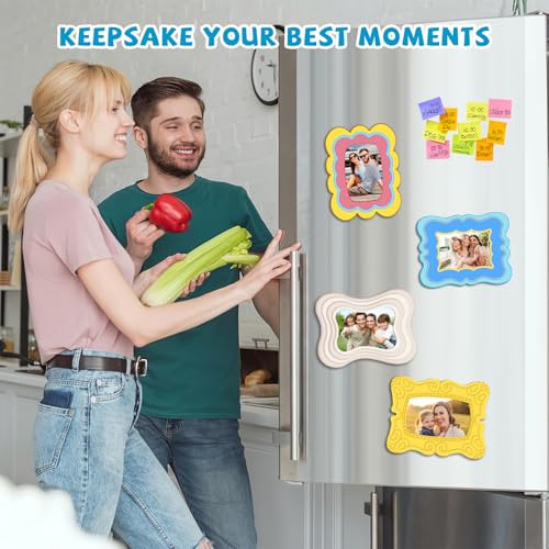 AINBIN 4 Pcs Magnetic Picture Frames for Refrigerator Magnetic Photo Frames 4x6 Inch Decorative Photo Holders Reusable Mag...