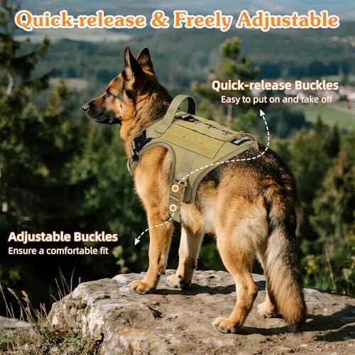 VavoPaw Heavy Duty Tactical Dog Harness for Large Dogs, No Pull Adjustable Pet Harness Reflective Service Training Easy Co...