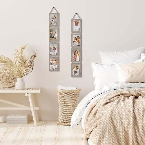 QUTREY 4x6 Hanging Picture Frames Collage Set of 2, 4 Openings 4 x 6 Photo Frames for Vertical 4 by 6 inch Pictures for Wa...