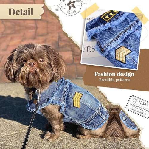 DOGGYZSTYLE Cool Dog Jean Jacket Small Puppy Outfits Frenchie Clothes Denim Coats for Small Medium Dogs Cats Boys Girls Pe...