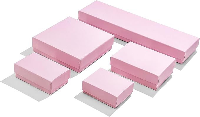 TheDisplayGuys - 100-Pack #99 Cotton Filled Cardboard Paper Jewelry Boxes Gift Case - Pastel Pink (5 Sizes Assortment) - f...