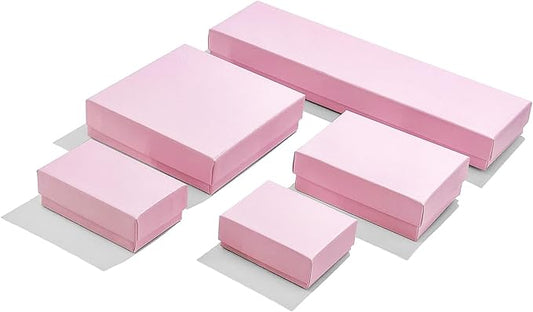 TheDisplayGuys - 100-Pack #99 Cotton Filled Cardboard Paper Jewelry Boxes Gift Case - Pastel Pink (5 Sizes Assortment) - f...