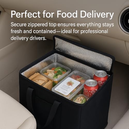 musbus 4-Pack insulated trunk organizer car cooler bag Food Insulated Grocery shopping bags, Black, reusable,zipper,foldab...