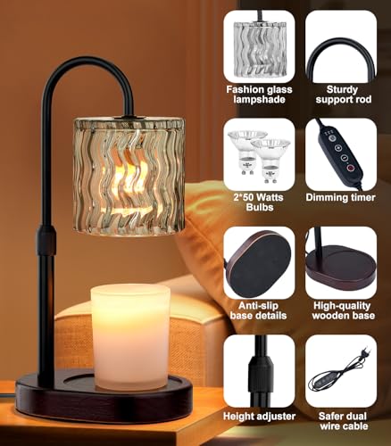 GOIUEDBZ Candle Warmer Lamp Electric Timer: Dimmable Candles Warming Lamps - Height Adjustable Burner Jar - No Flame Scent...