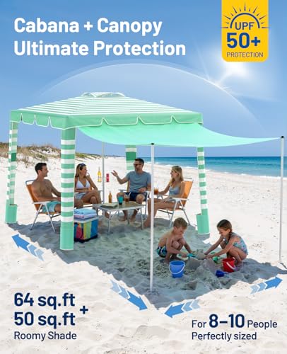 Rhino Valley Beach Cabana, 120 Sq. Ft Beach Canopy UPF50+ Protection, Easy Setup & Adjustable Height Beach Tent Sun Shelte...
