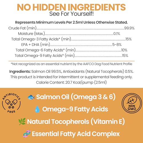Salmon Oil for Dogs - Premium Fish Oil for Skin and Coat Health - Omega 3 Supplement - Supports Itchy Skin - 8 oz Liquid -...
