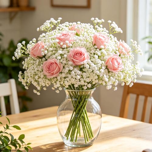 Yastouay Babys Breath Artificial Flowers, 6Pcs Fake White Babys Breath Flowers Artificial Bulk, Real Touch Faux Babies Bre...