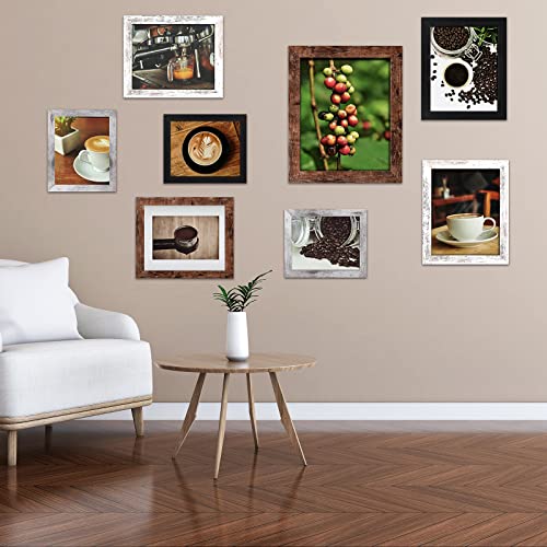 LANDNEOO 8x10 Picture Frame, 4 Pack Woodgrain Wider Frames, Display Pictures 5x7 with Mat or 8x10 Without Mat, Picture Fra...