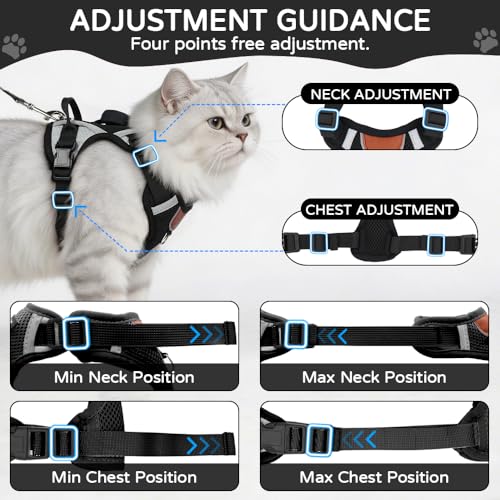 Cat Harness and Leash Set with Holder Compatible with AirTag, Upgraded Escape Proof Kitten Harness with Lead for Large Adu...