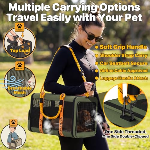 PAWZIDEA Expandable Pet Carrier Airline Approved, 18"×11"×11" Small Dog Carriers, Collapsible Top-Load Cat Carrier for 2 C...