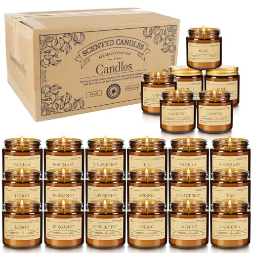 24-Pack 3.05oz Scented Candle Gift Sets - 12 scents Jars Natural Soy Wax for Women, Home Decoration and Elegant Occasions