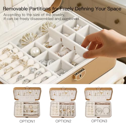 BEAUTY CASE Jewelry Box Organizer for Women Girls, 2 Layer Large Jewelry Storage Case, PU Leather Display Jewelry Holder w...