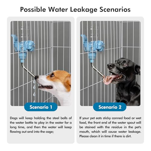 Vannon Dog Water Dispenser for Cage, 34oz Auto Feeding Crate Water Bottle for Dogs, Cats & Rabbits, Pet Nozzle Diameter: 1...