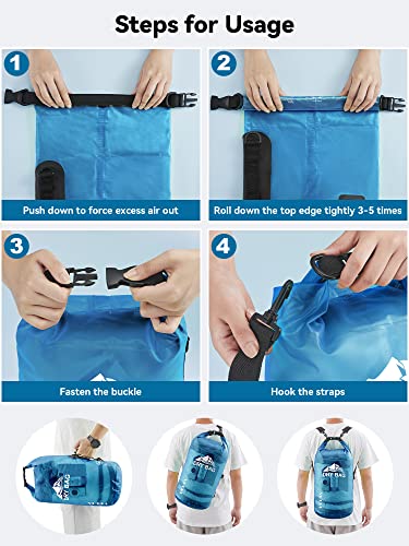 HEETA Dry Bag Waterproof for Women Men, 5L/10L/20L/30L/40L Roll Top Lightweight Dry Storage Bag Backpack with Phone Case f...