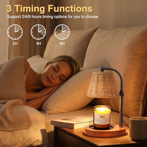 FancyPlus Candle Warmer Lamp with Timer Dimmer, Natural Weaving Boho Candle Lamp Birthday Gifts for Women, Mom, House Warm...