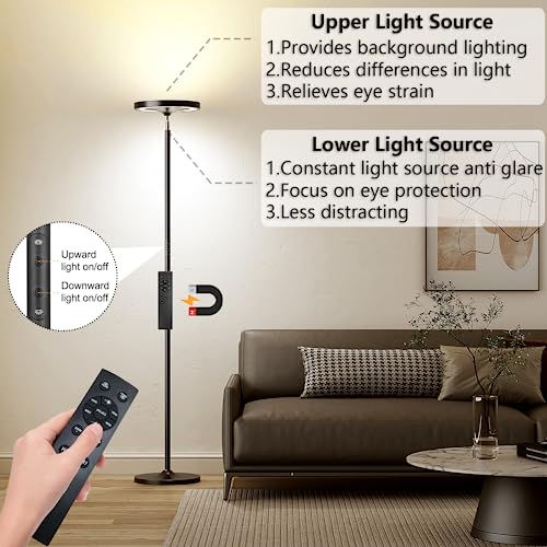 Keepsmile Double Side Lighting Led Floor Lamp with Remote Smart App 36W/2600LM Bright Tall Standing RGB Floor Lamp Angle M...