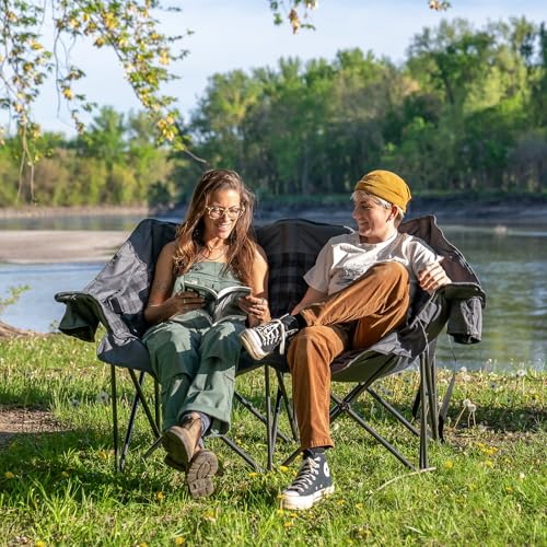 Double Camping Chair Padded 2 Person Camping Chair Camping Loveseat - Heavy Duty Oversized Camping Couch for Adults Outdoo...