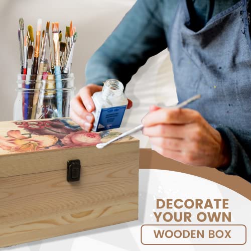 VIKOS Products 10.71x8x5.66-Inch Unfinished Wooden Box with Hinged Lid & Front Clasp for DIY Art Project Crafts Woodcraft ...