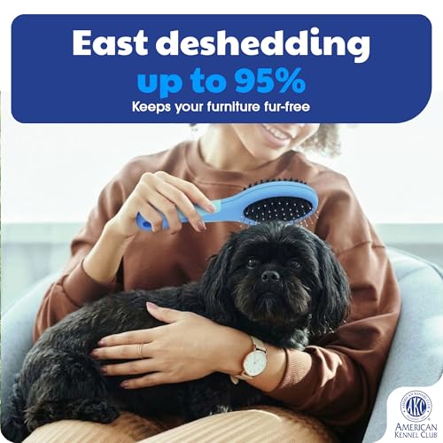 American Kennel Club AKC Pet Grooming Brush for Dogs and Cats - 2-in-1 Deshedding and Detangling Brush with Dense Nylon Br...