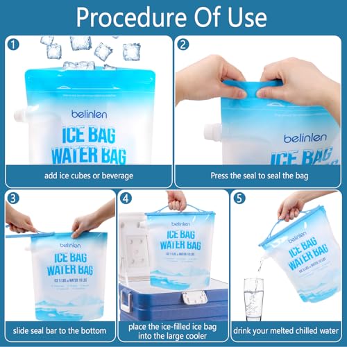 6 Pack Reusable Ice Bags & Ice Packs for Cooler, Long Lasting Freezer Packs - Available in 5lb/10lb Ice Cube Bags with Sea...