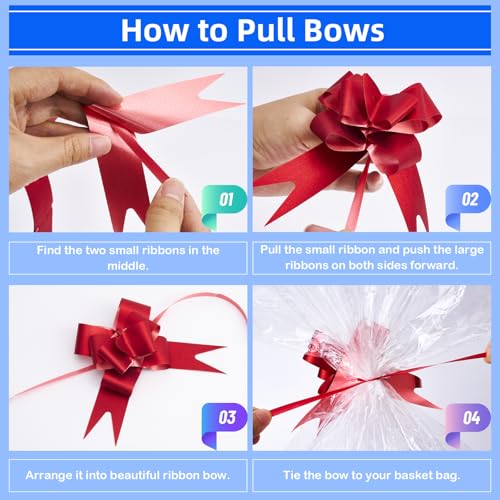 Homrelaxy 20 Pcs 24 x 30 Inches Cellophane Bags for Gift Baskets with 20 Colorful Pull Bows, Plastic Clear Basket Bags, Ce...