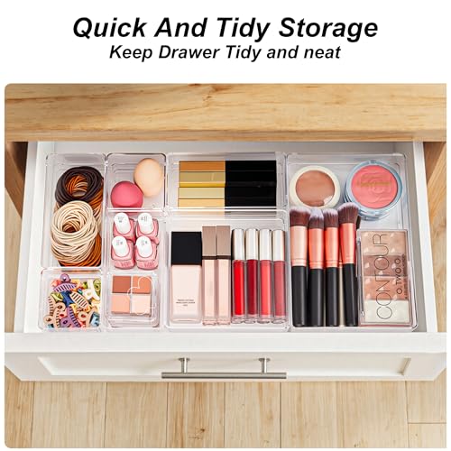 SMARTAKE 7-Piece Drawer Organizer with Non-Slip Silicone Pads, 4-Size Desk Drawer Organizer Trays Storage Tray for Makeup,...